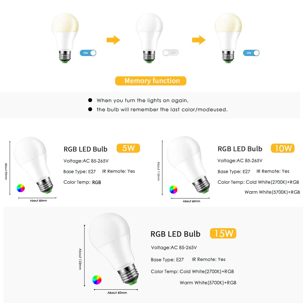 Светодиодный светильник RGB E27 с регулируемой яркостью 5 Вт 10 15 ac220в | Лампы и
