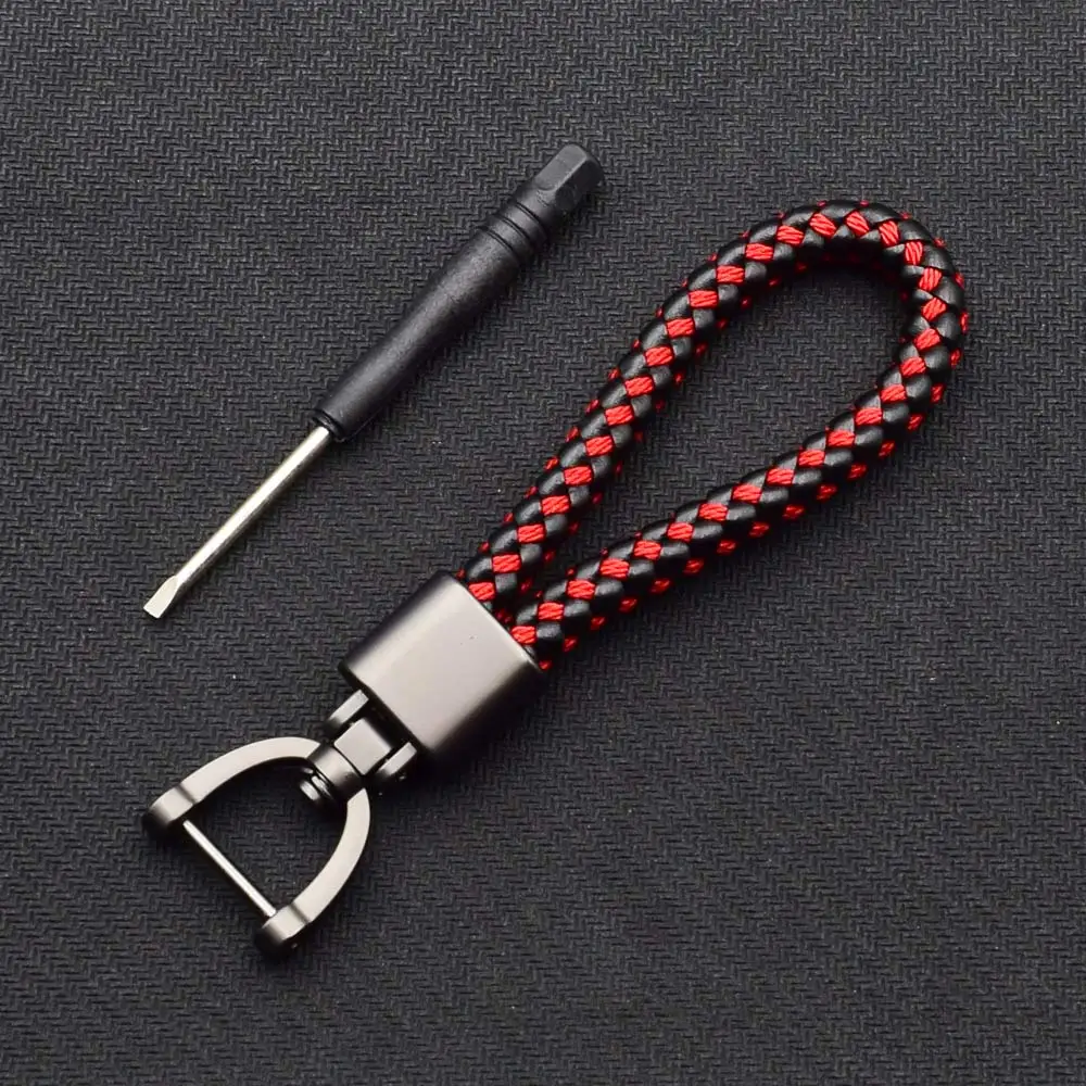 Black-red Кожаные автомобильные брелоки, сплав, пряжка подковы, брелоки, веревка ручной работы, тканые автомобильные держатели ключей, бизнес-подарок для VW Volvo Renault - Название цвета: Black-red