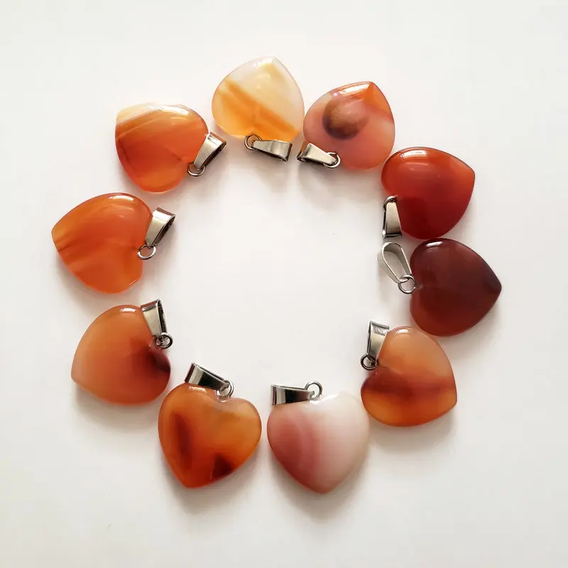 red onyx stone Модные высококачественные подвески в виде сердца из натуральных камней для изготовления ювелирных изделий diy, 30 шт./лот - Окраска металла: red onyx stone