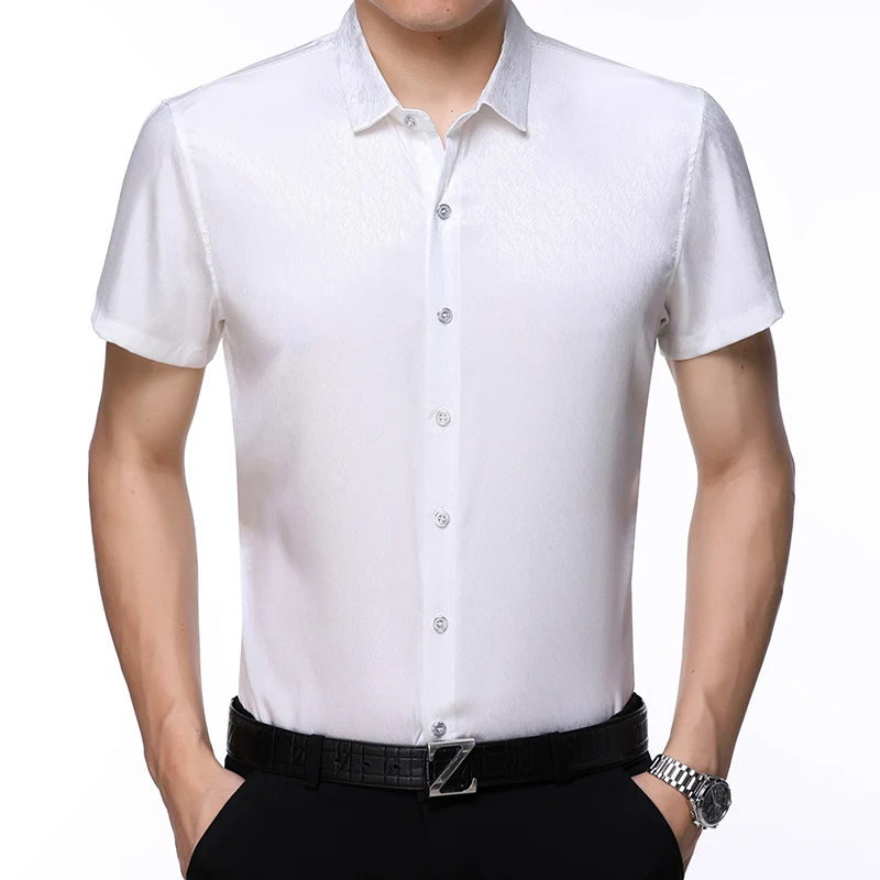 Мужская атласная шелковая рубашка повседневная Однотонная из мягкого шелка с