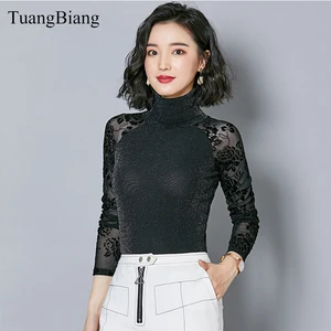 Женская Осенняя водолазка 2020, кружевная рубашка, Зимняя Сексуальная сетчатая рубашка, женская блузка с длинным рукавом, топы для женщин
