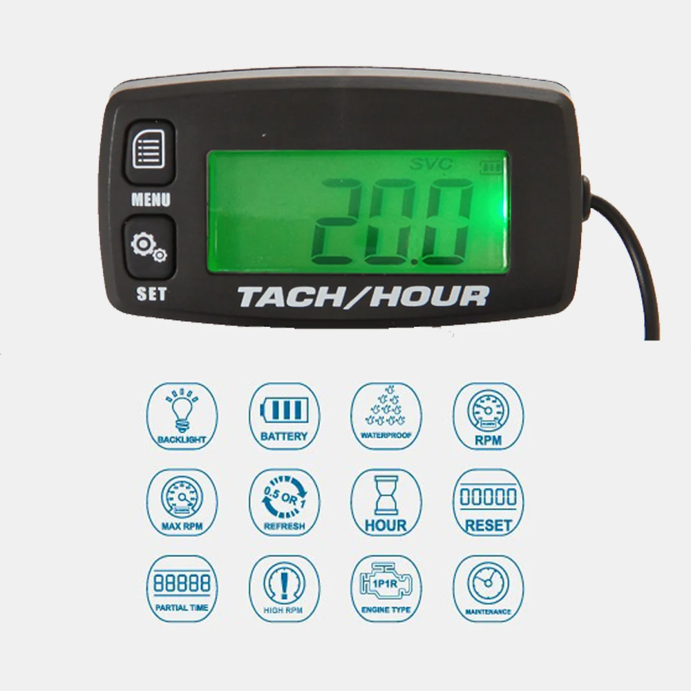 Hour Meter Tachometer Gauge Backlight Digital inductive Tach/Hour meter for Motocross ATV mower CHAINSAW MARINE Gas Engine | Автомобили и