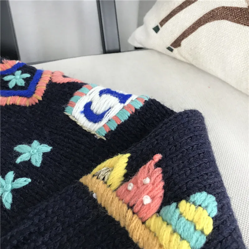 GRUIICEEN embroidery long cardigan jacket oversized V-neck casual knitting sweater coat GY2018359 |