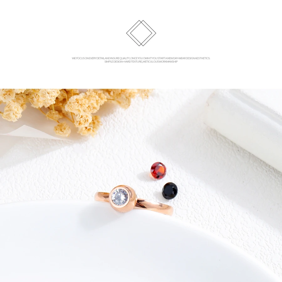 Hemiston Round CZ Stainless Steel Fine Ring For Women Rose Gold Color Party Finger Jewelry Gift Replaceable | Украшения и