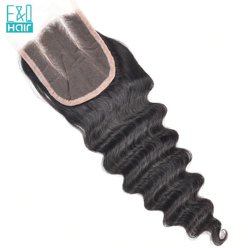 Brazilian Loose Deep Wave Closure 4*4 Remy Human Hair Lace Free Middle Three Part Closures by EQ | Шиньоны и парики