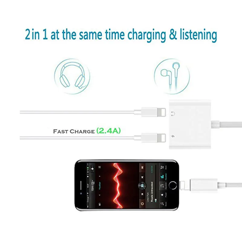Allvcover 2 in 1 Charging Audio Adapter For iphone 7 8 plus X iOS 10 Charger Splitter Headphone Jack Cable Lightning | Мобильные