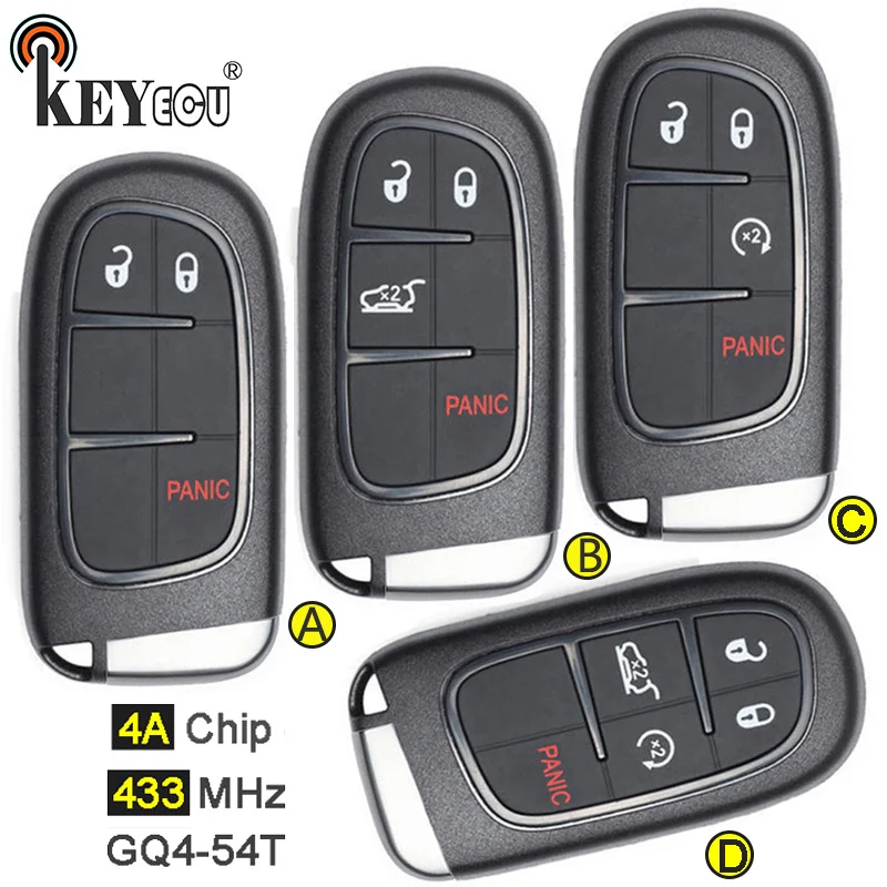 KEYECU 433 МГц 4A PCF7953M чип GQ4 54T 2 + 1/ 3 4 1 5 кнопки дистанционный смарт ключ брелок для Jeep