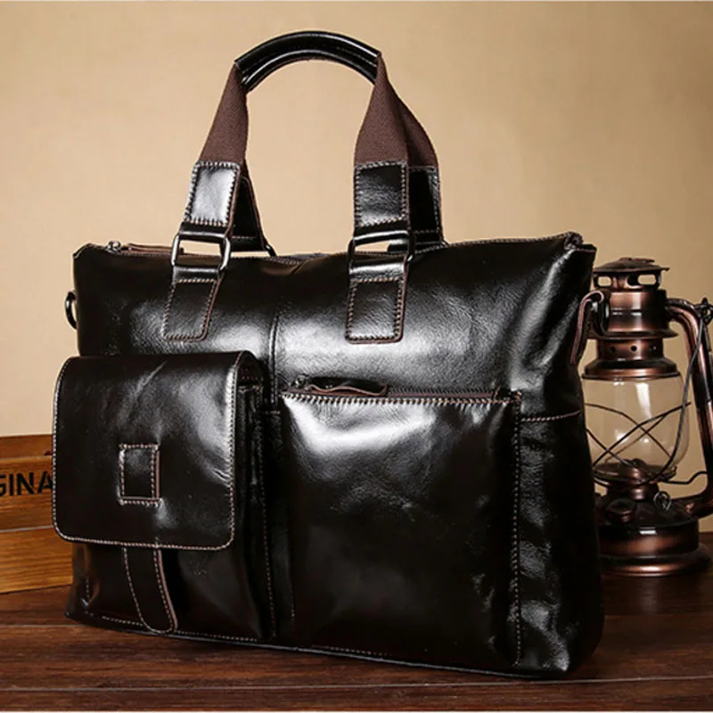 

New High Quality Men Cross Body Bag Vintage Oil wax Genuine Leather Cowhide Handbag Briefcase Business Messenger Shoulder Bag