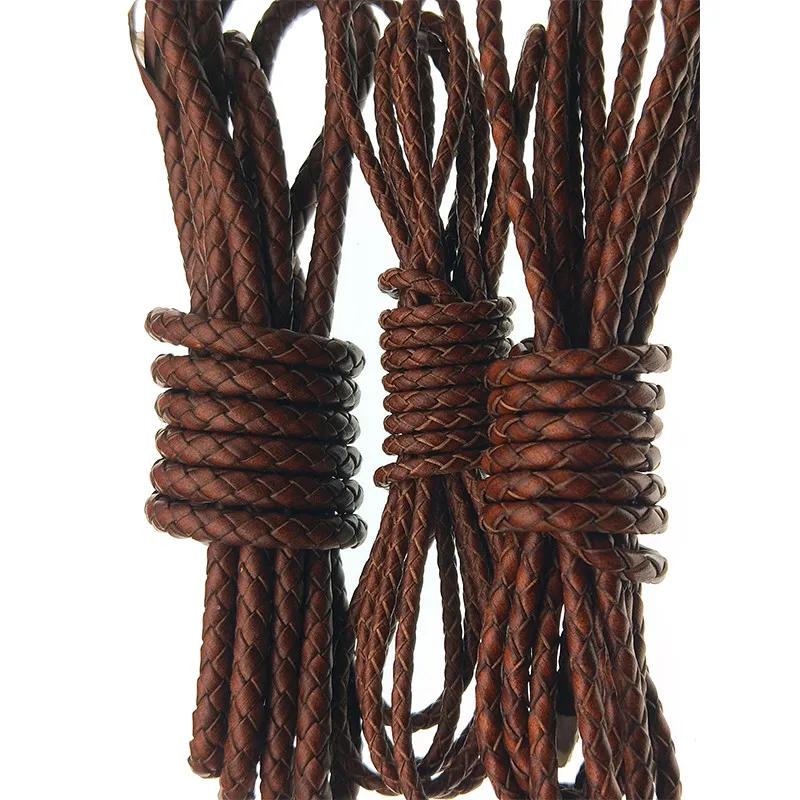 

2meter 3/4/5mm Round Braided Genuine Leather Rope String Cord For Bracelet Necklace Jewelry Craft Making DIY Findings Z1036