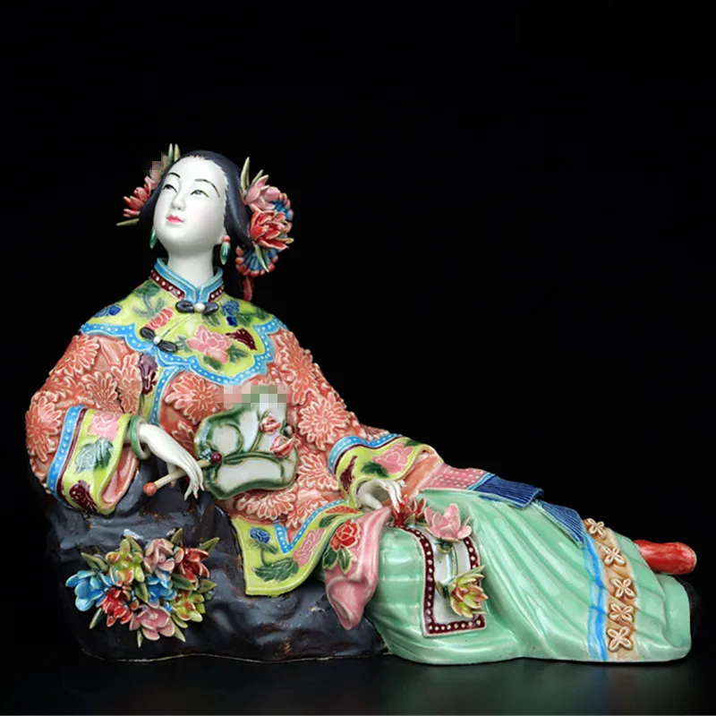 

Antique Chinese Porcelain Figurine Home Decor Statue Figure Ceramics Ornaments Classicals Ladies Spring Craft Painted Arts L3389