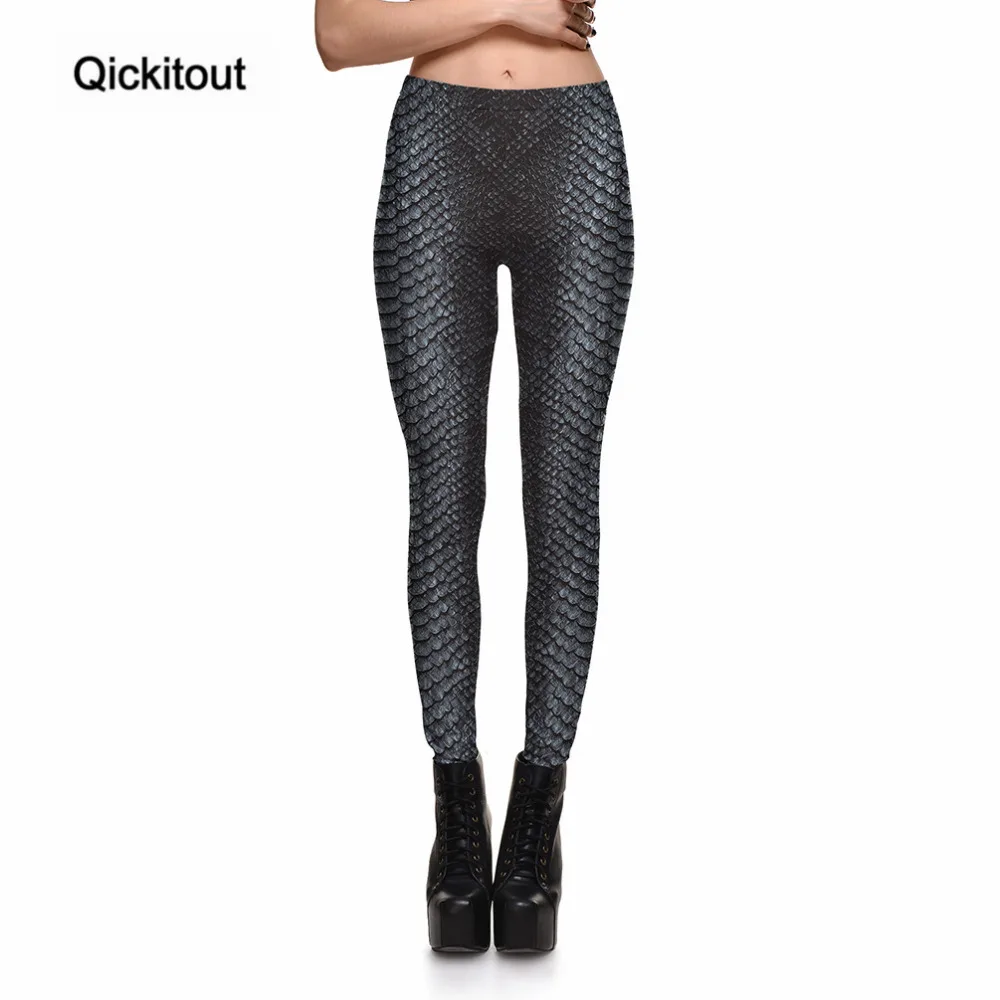Женские леггинсы для фитнеса Qickitout из змеиной кожи серого цвета модные