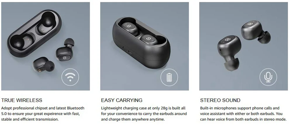 Наушники SoundPEATS TWS Bluetooth 5,0, беспроводные наушники-вкладыши, стерео звук басов, мини, настоящие беспроводные Bluetooth наушники