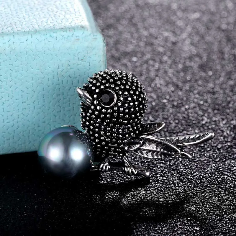 antique silver Zlxgirl старинное серебро птицы животное брошь мода имитация жемчуга картонная булавка брошь букет Женская жемчужный шарф булавки шапки булавки - Окраска металла: antique silver