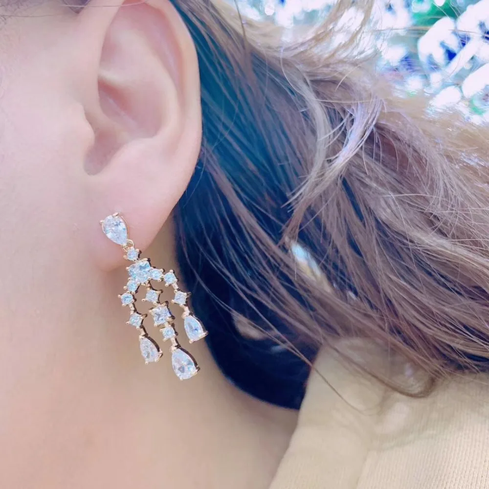 

Luxury 3lines Geometric Stick Micro Cubic Zirconia Pave Women Wedding Bridal Party Engagement Party Earring Jewelry E9087