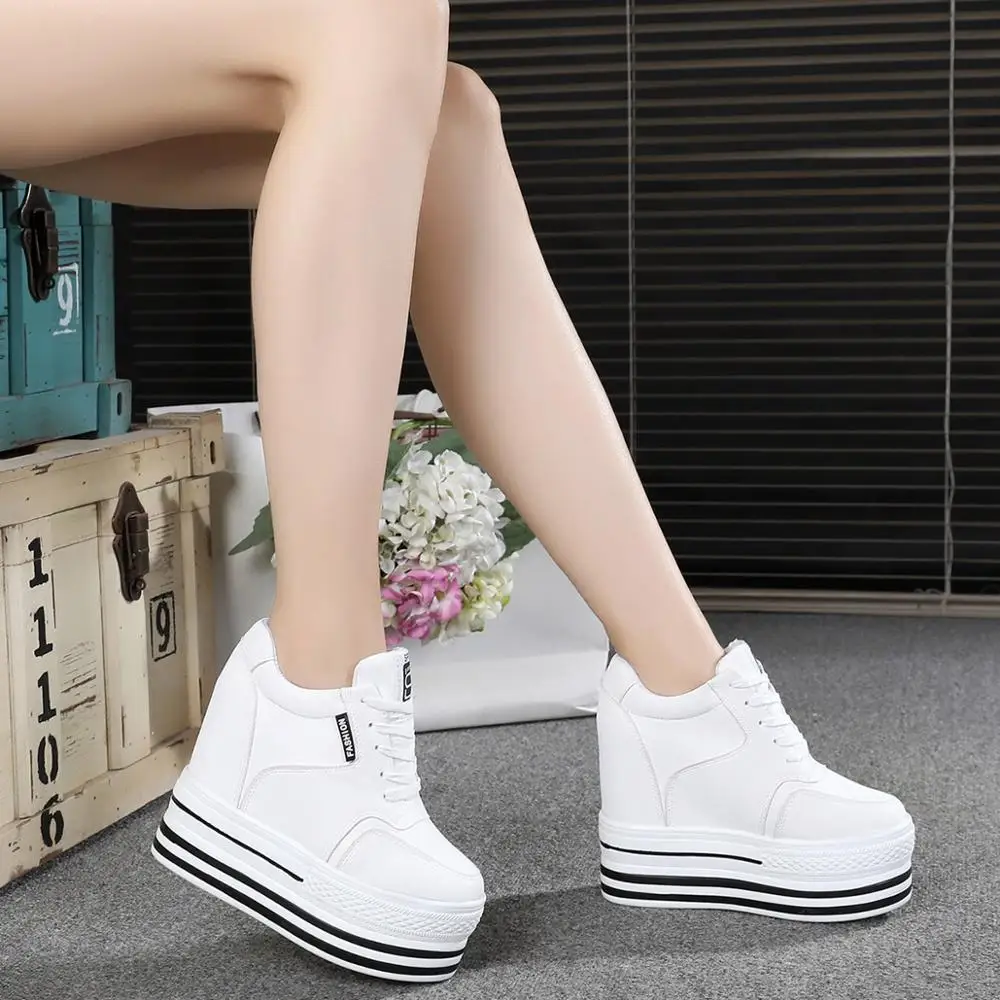 

women wedges hidden heel platform shoes spring and autumn fashion lace up height increasing Vulcanized shoes woman high heels