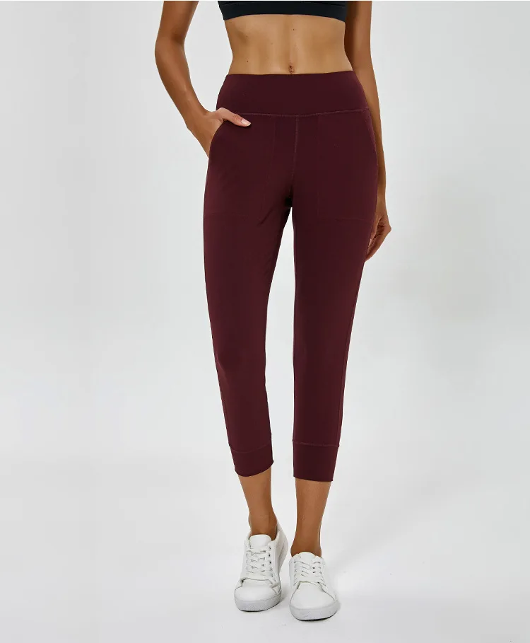 winered Женские Спортивные укороченные Капри для бега и активного отдыха с боковыми карманами, леггинсы, растягивающиеся в 4 направлениях, хорошее качество - Цвет: winered