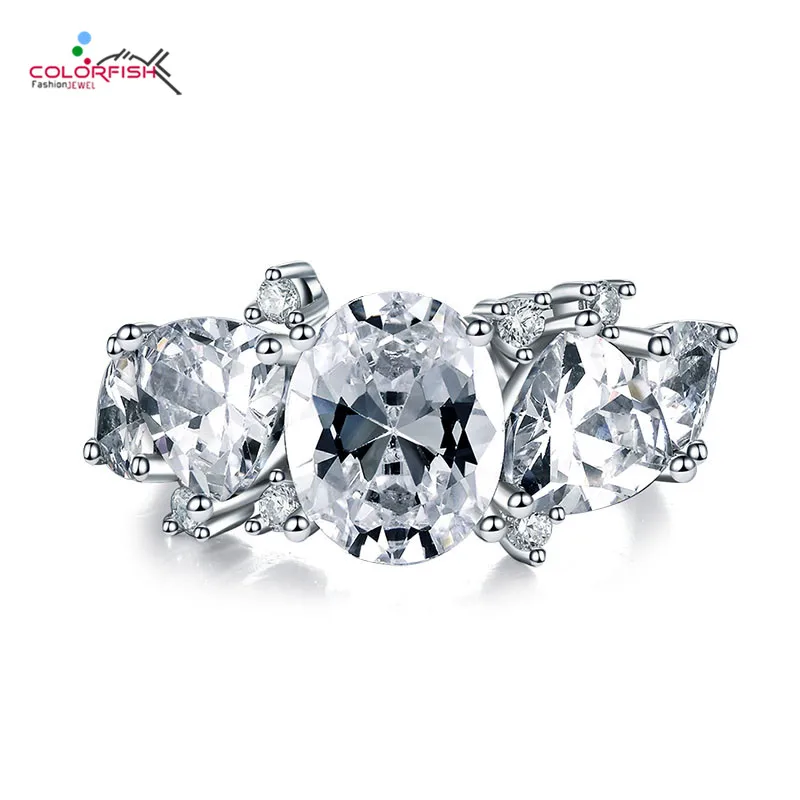 COLORFISH Овальный Огранка "треугольник" 6ct 925 пробы Серебряное кольцо на свадебный юбилей для Для женщин Роскошные ювелирные изделия фантазии с 5 камнями свадебные кольца