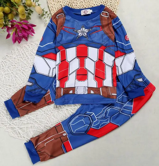 Пижама с Мстителями Marvel; комплект одежды для мальчиков; одежда для сна с человеком-пауком, капитаном Америка, Тором, Халком, Железным человеком; пижамный комплект с длинными рукавами для мальчиков - Цвет: 2