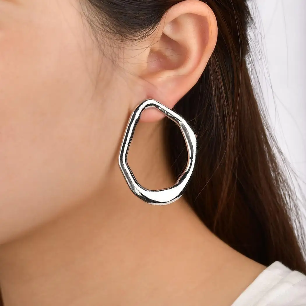 Женская мода O shape Push Back пронзенные серебряные серьги повседневные шпильки ушные