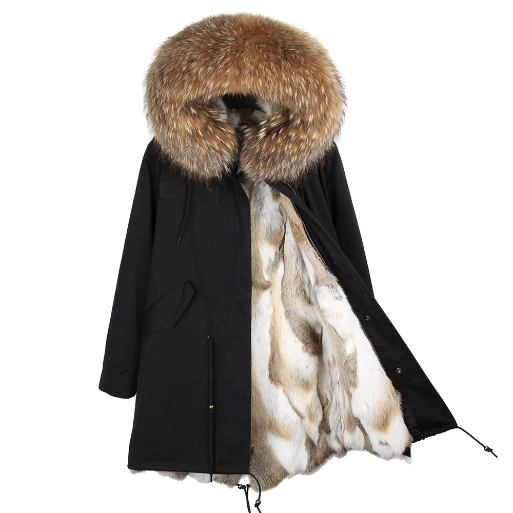 MAO MAO KONG Fashion women's real rabbit fur lining winter jacket coat natural fox fur collar hooded long parkas outwear DHL 5-7