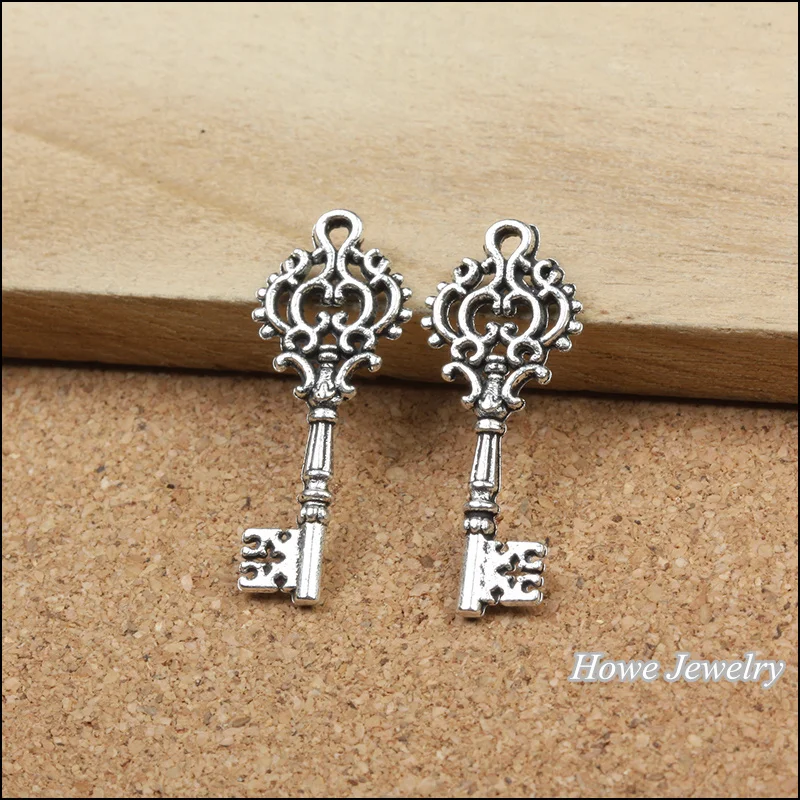 30 шт. винтажный цинковый сплав Шарм в античном стиле серебро корона ключи кулон