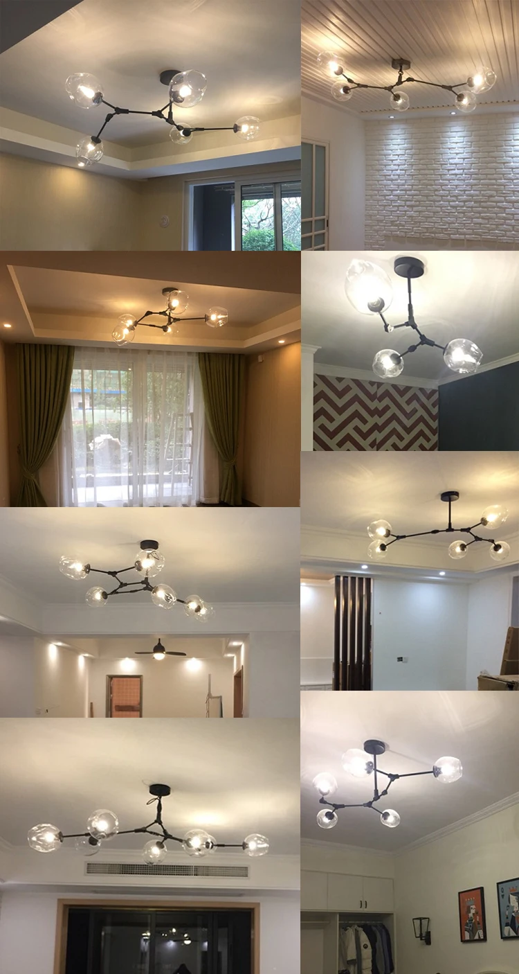Современная молекула Подвесная лампа люстра блеск led hanglamp черный Лофт промышленный Декор стекло пузырь люстра лампа светильники