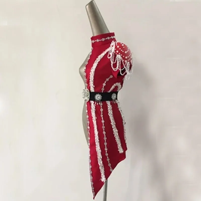 Новейший! Сексуальные черные красные танцевальные костюмы с блестками для сцены