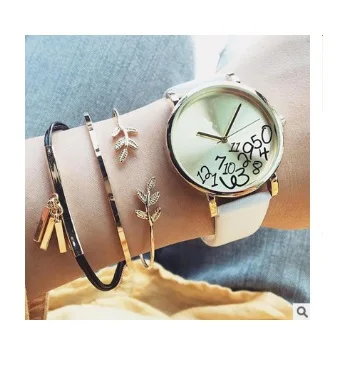 Simple and cute women's new leaf bangle set 3 pieces of gift | Украшения и аксессуары