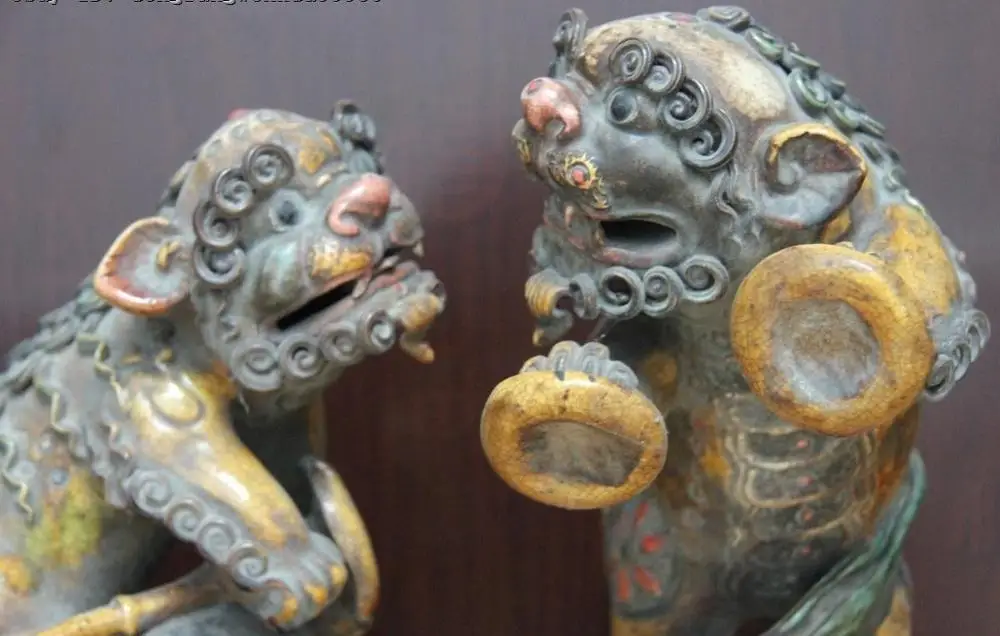 Китайский традиционный фарфор WUCAI Гун и барабан собака статья кайлинь лев статуя