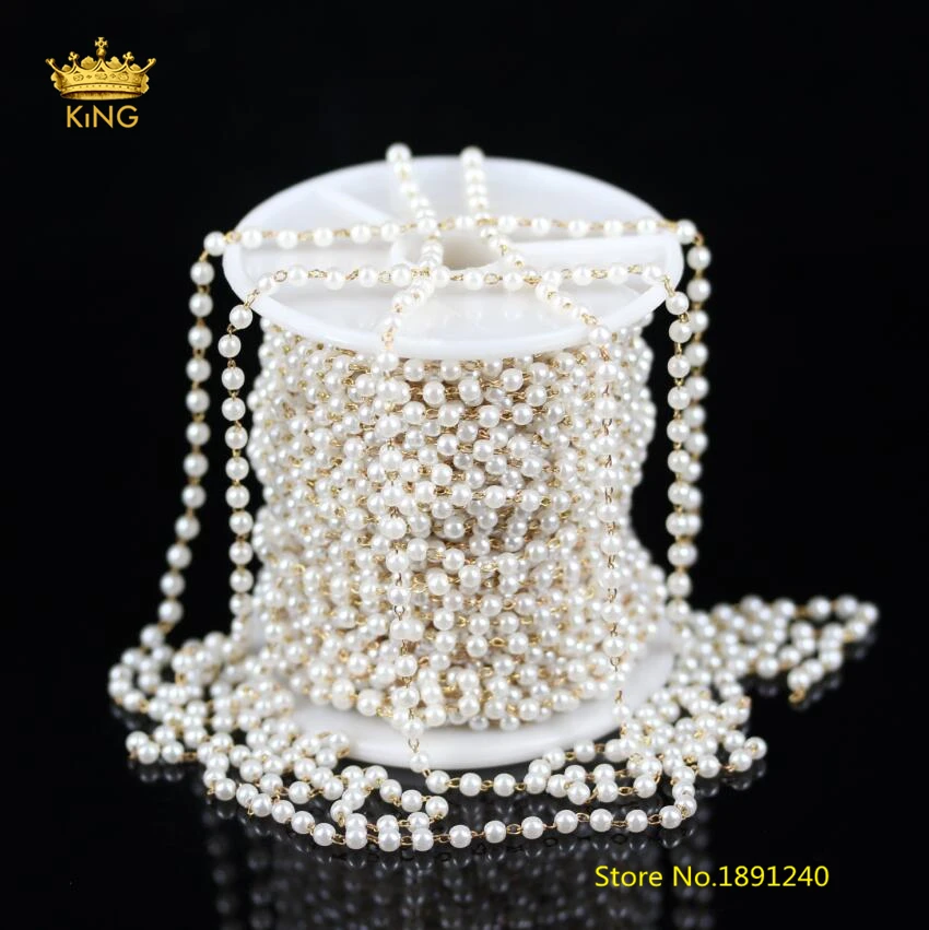 

Tiny White Pearl Chains,5meters 3mm Small Round Pearl Beads Chains Wire Wrapped Brass Plating Links Crafts Chains Bracelet BH02