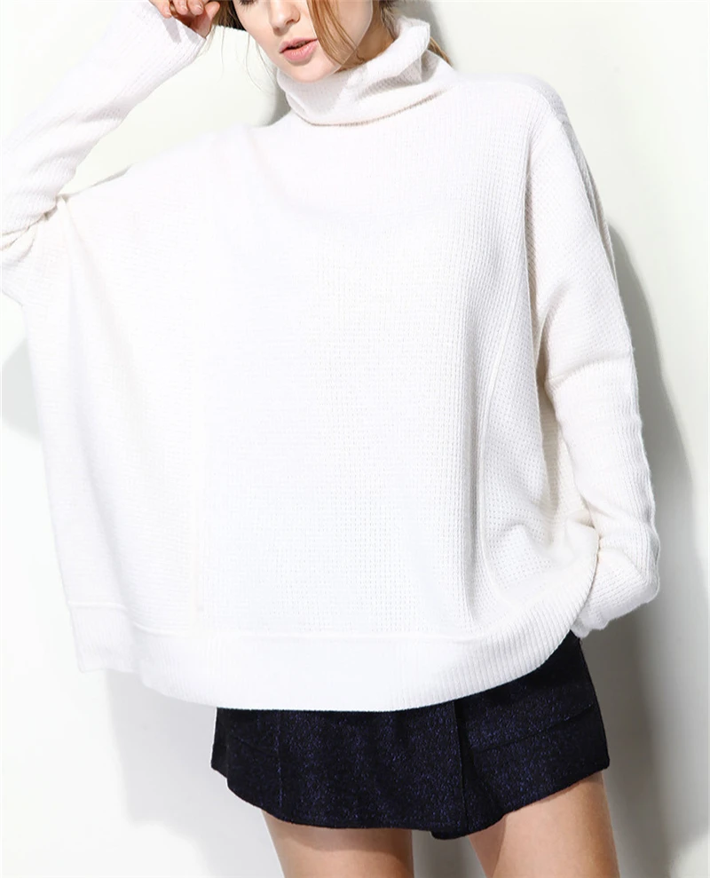 

high grade goat cashmere thick knit women fashion pullover sweater wide loose high collar white 4color one size EU/S-L