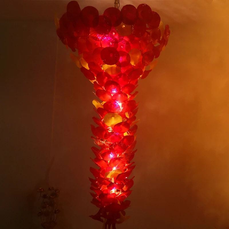 

Trumpet Shape Special Red Murano Lights Hand Blown Art Glass Large Chandelier