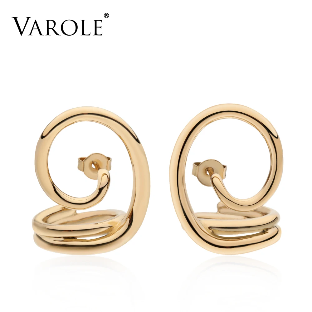 Varole, новинка, корейский стиль, простой стиль, с переплетенными линиями, золото, медь, серьги-кольца для женщин, персонализированные серебряные серьги, ювелирные изделия - Metal Color: Gold-color