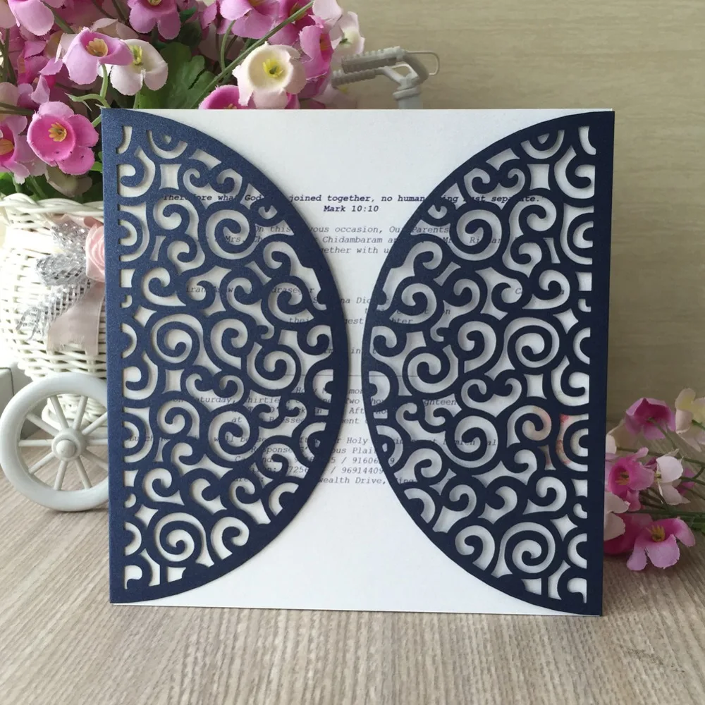 20 шт. черные свадебные пригласительные открытки лазерная резка перламутровая