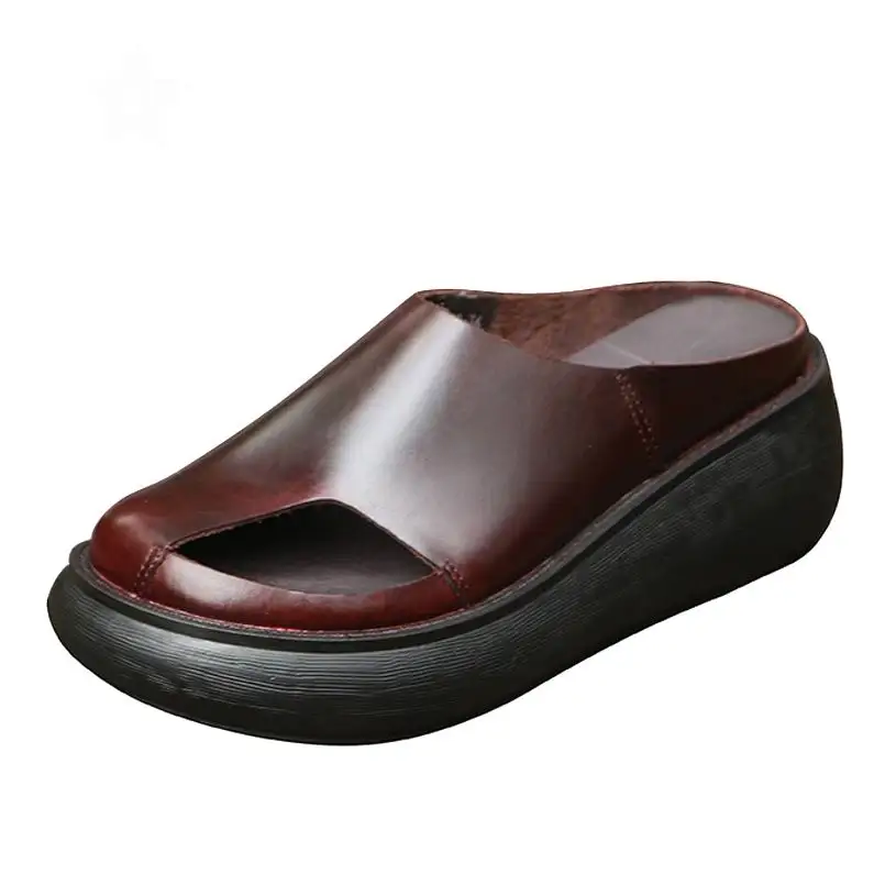 

GKTINOO Genuine Leather Women Mules Platform Slippers Women Summer Shoes Retro 2019 Handmade Women Leather Slippers Flip Flops