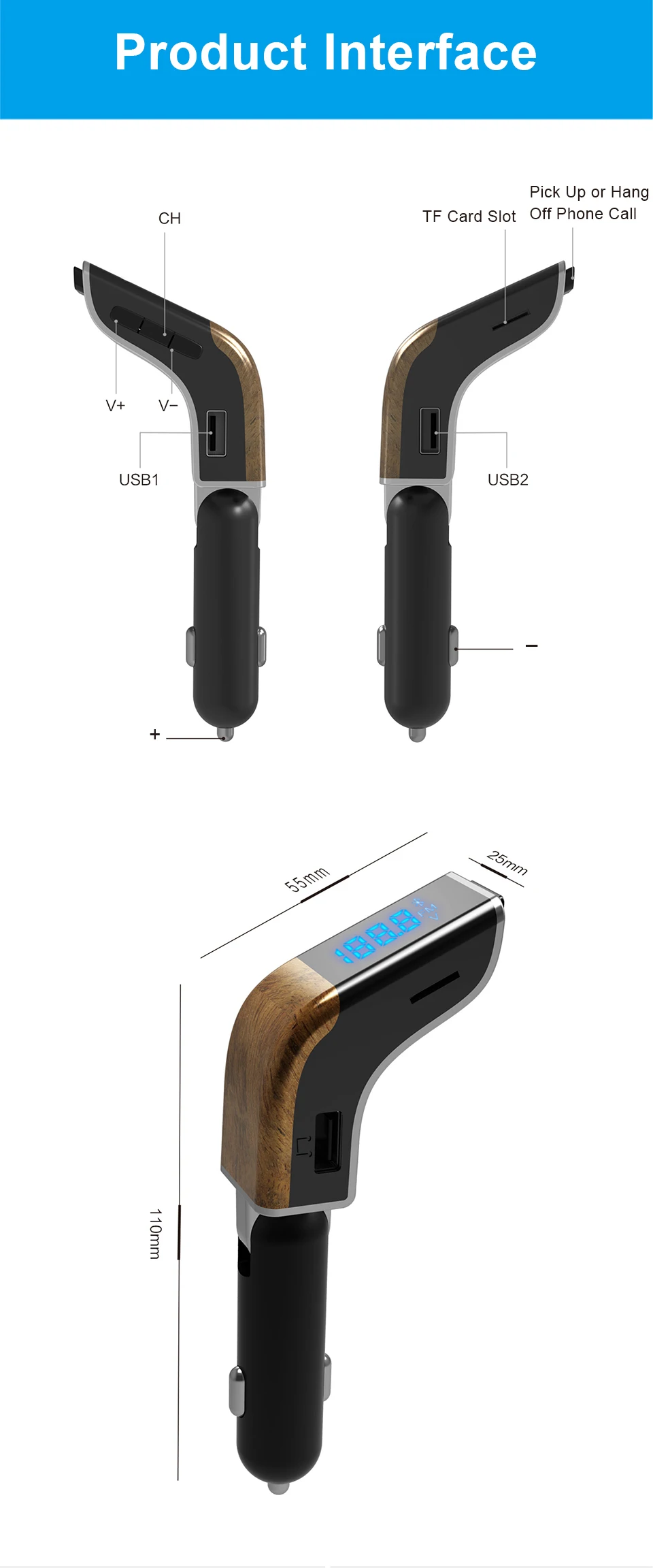 FM передатчик Bluetooth автомобильный комплект MP3-плеер светодиодный двойной USB 4.1A автомобиля зарядное устройство напряжение дисплей Micro SD TF воспроизведения музыки