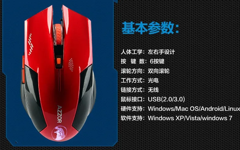 RF 2.4GHz Portable Wireless Mouse USB Receiver 6 Keys 2400dpi Black Red Color Free Shipping+Drop Shipping Wholesale | Компьютеры и
