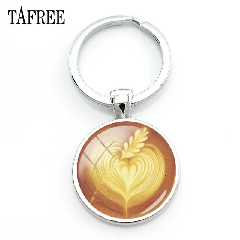 TAFREE кофе латте резьба Любовь сердце искусство брелок для ключей Шоколад Печать Цветок четырехлистный клевер Очаровательная подвеска котенок QF286