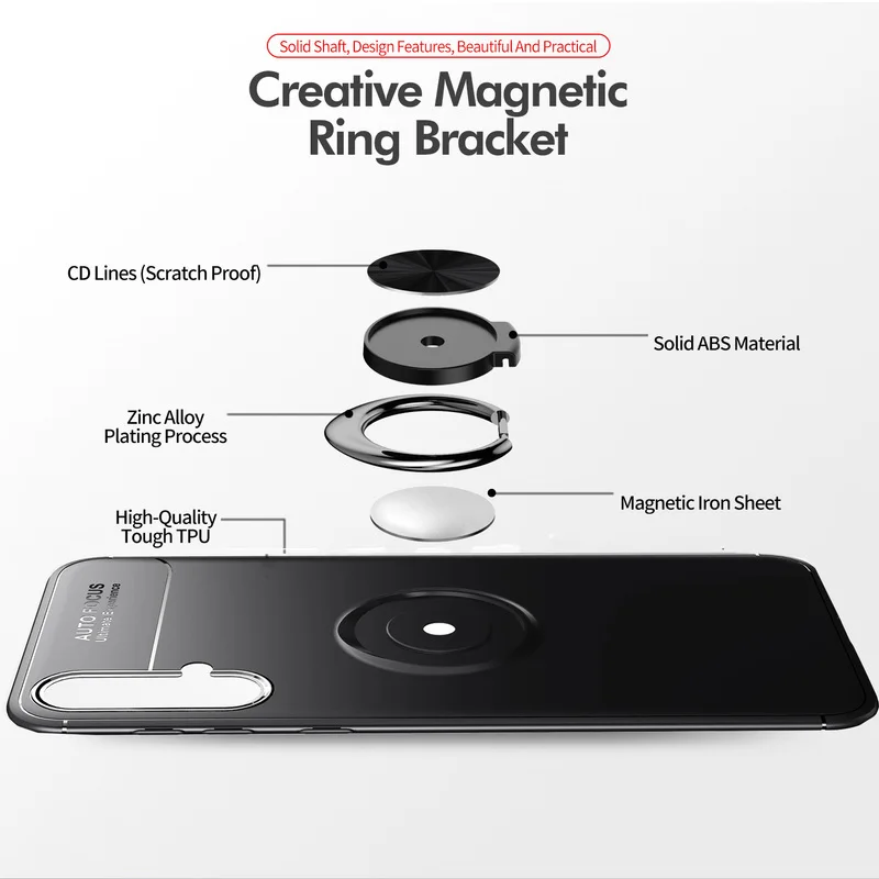Phone Case for Huawei Nova 5 Cover Bumper Magnetic Metal Ring Holder Soft TPU Silicone Cases Nova5 |