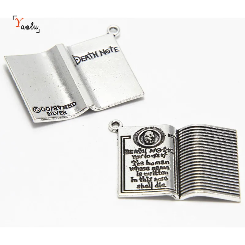 4 шт./лот, подвески в стиле Death note, античные, серебряный тон, тема Хэллоуина, Готическая книга, подвески, 35x27mm