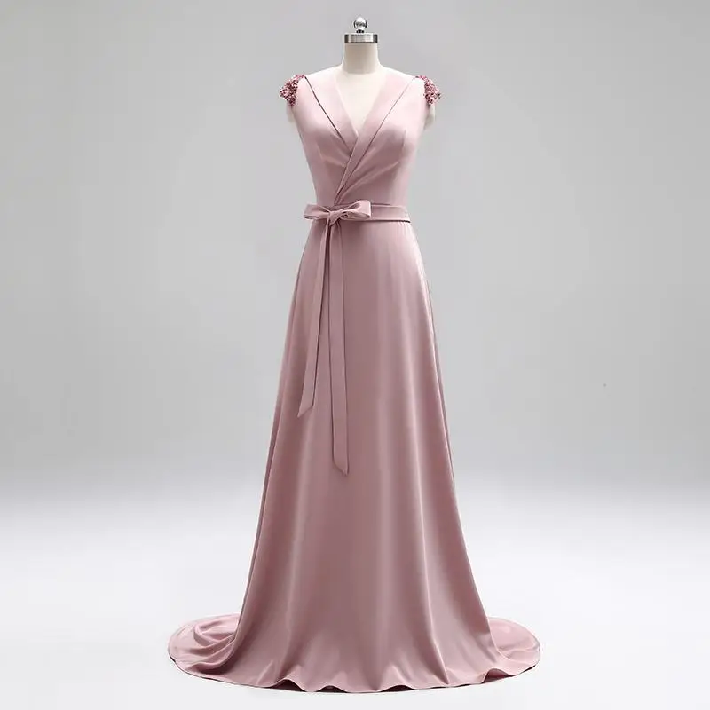Vestido de festa атласные платья для выпускного вечера трапециевидной формы с v-образным вырезом Vestido Formatura Простые Длинные элегантные платья для выпускного вечера длиной до пола Gala Jurken - Цвет: Nude pink