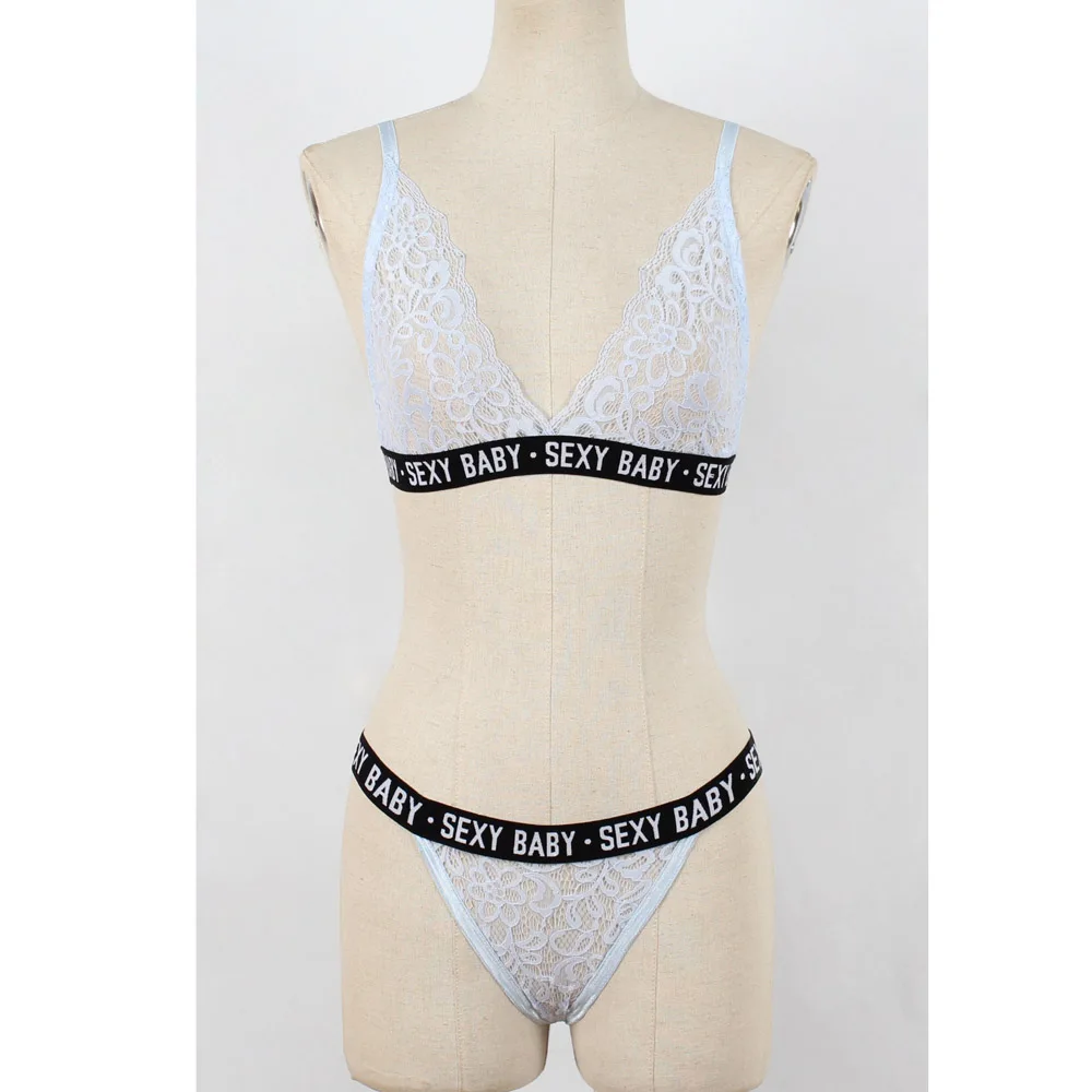 Женский сексуальный кружевной Bralette набор белья, бюстгальтер короткий, с буквенным принтом топы и стринги трусики нижнее белье бикини бюстгальтер brasier mujer