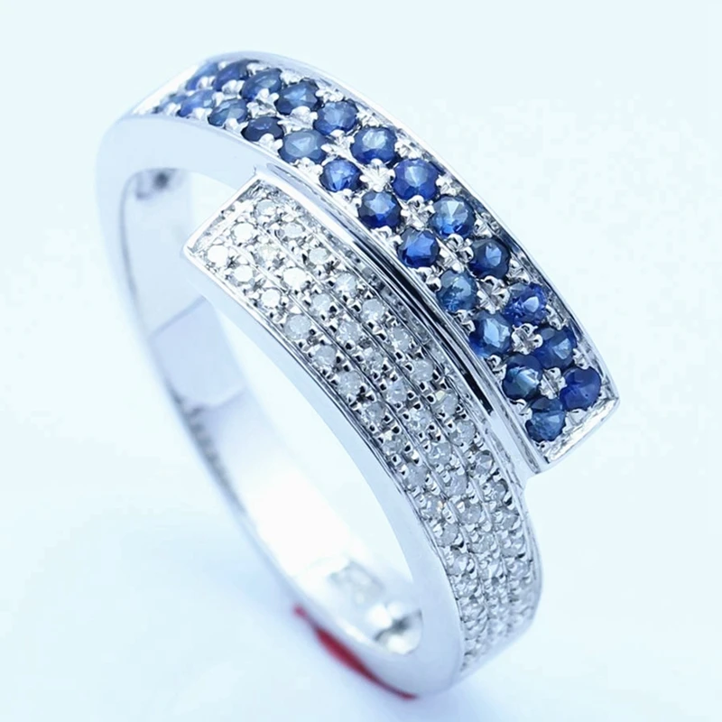 HELON 0.6ct натуральные бриллианты& сапфировое кольцо из стерлингового серебра 925 Обручальное кольцо с камнем тонкая Ювелирная лента