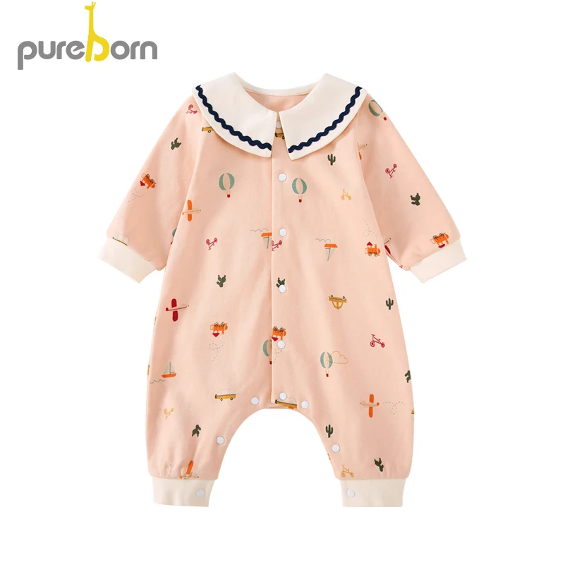 pink Pureborn Одежда для новорожденных Одежда для маленьких мальчиков и девочек из хлопка с рисунком Питер Пэн воротник детские халаты весенние осенние брюки-ромперы - Цвет: pink