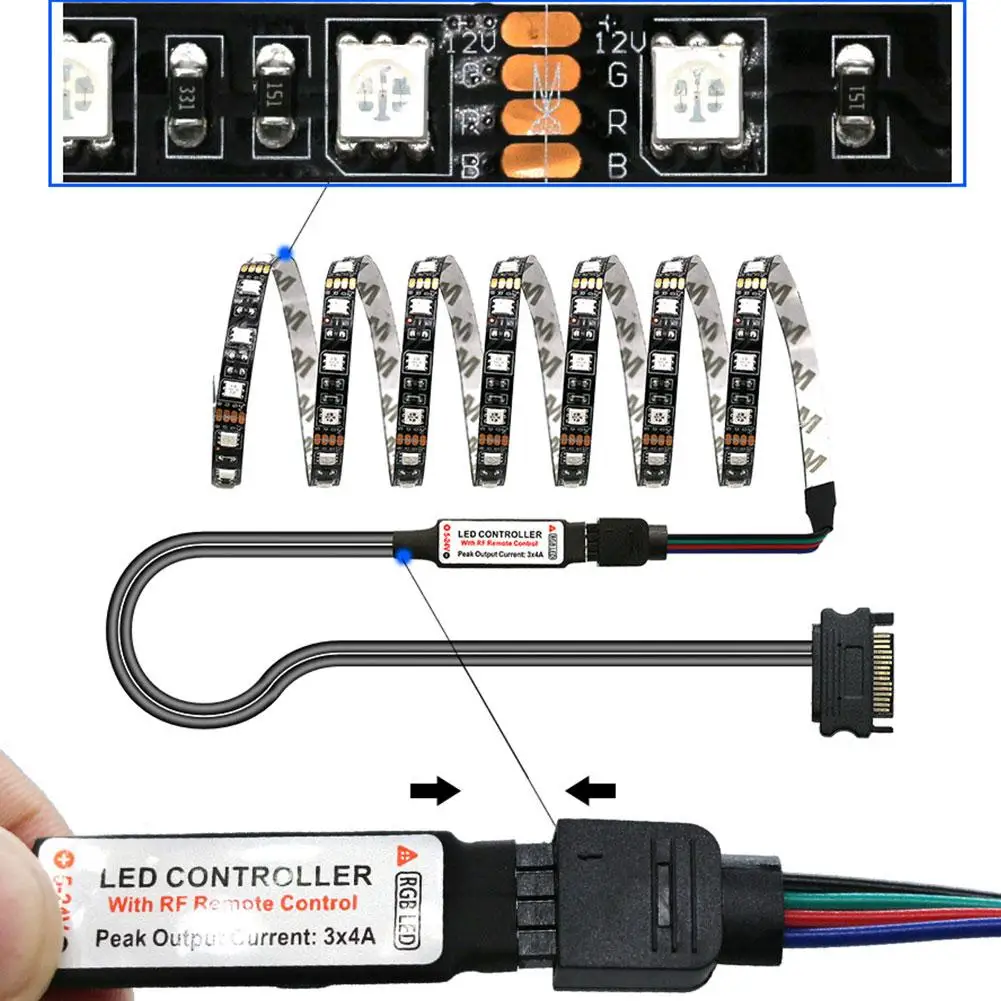 12 В DC SMD 5050 гибкий, светодиодный RGB полосы света для фона компьютерный корпус для ПК Магнитная клейкая лента свет