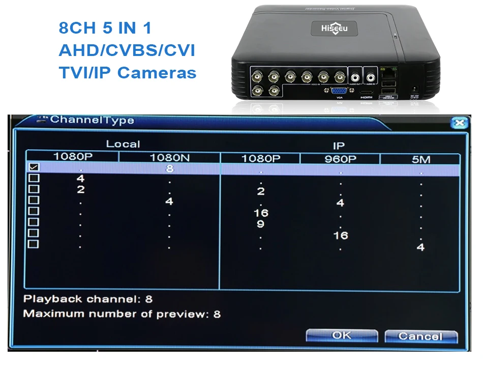 5 в 1 CCTV мини DVR TVI CVI AHD CVBS ip-камера цифровой видео рекордер 4CH 8CH AHD DVR NVR CCTV система P2P безопасности Hiseeu