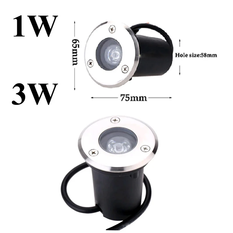 

1W 3W LED Underground Light Waterproof AC85-265V DC12V Outdoor Buried Lamp Bulb for Ground Garden Path Floor Yard Landscape