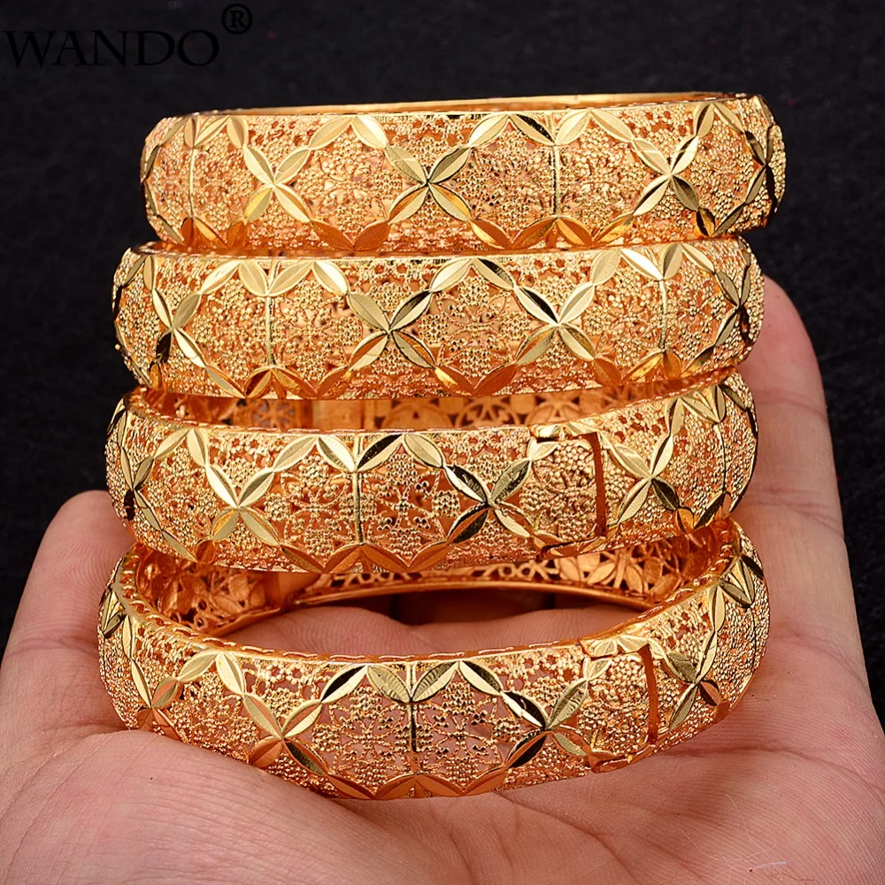 

WANDO 4 Pieces/Lot Gold Color Dubai Bangles for Women Ethiopian Bracelets Middle East Wedding Jewelry African Gifts