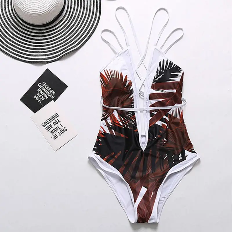 Женский купальник бикини с принтом в виде листьев пуш ап подкладкой женский
