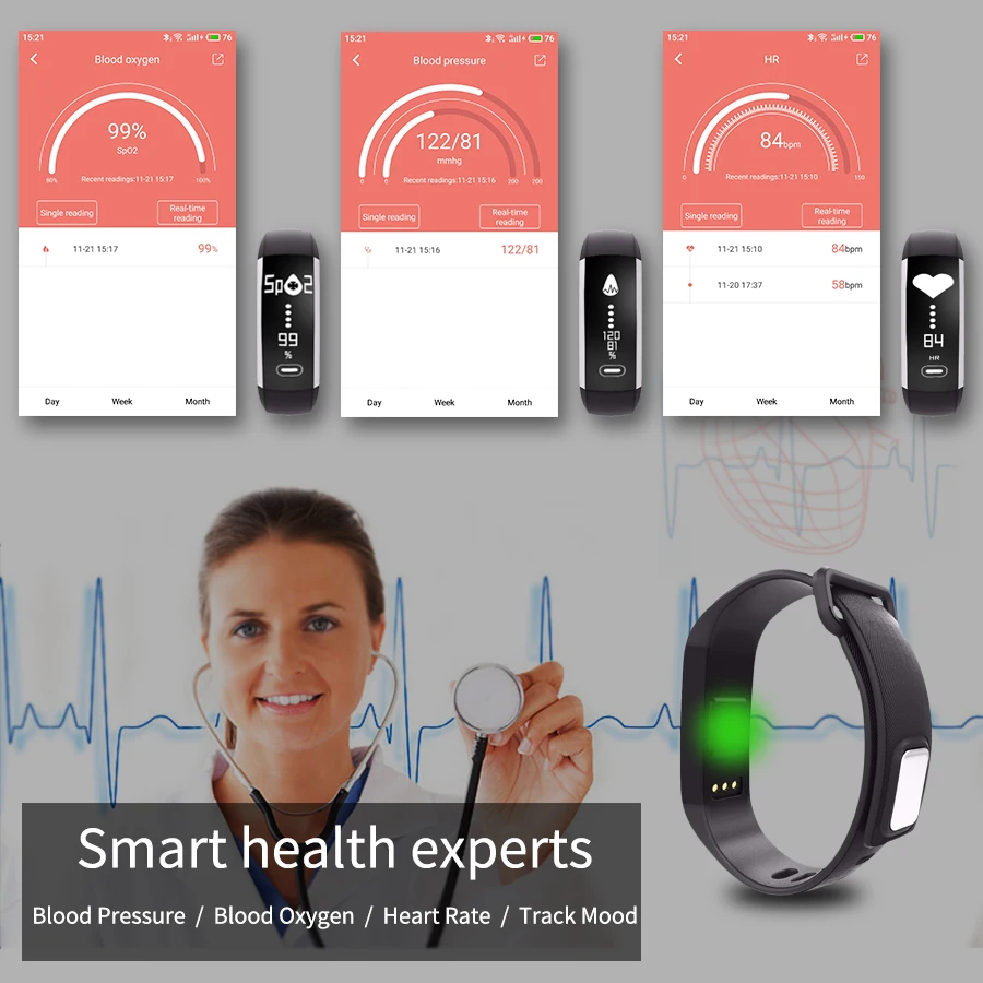 Bluetooth Smart Браслет сердечного ритма спортивные пульсометр на запястье Смарт часы